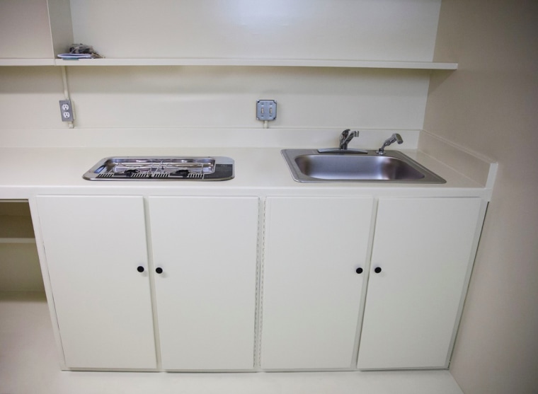 The 10 by 30 bunker's kitchen sink and stove
