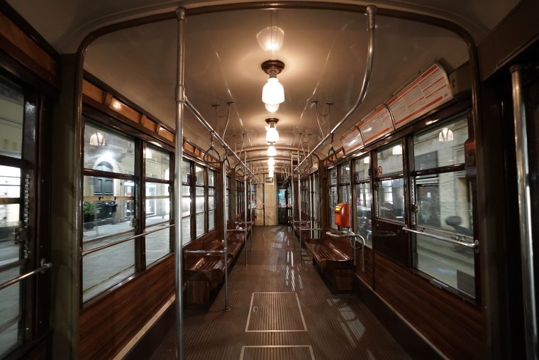 Image: An empty tram in Milan.