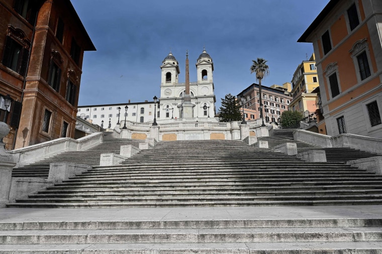 Image: The deserted Spanish Steps by the Trinita dei Monti church in central Rome