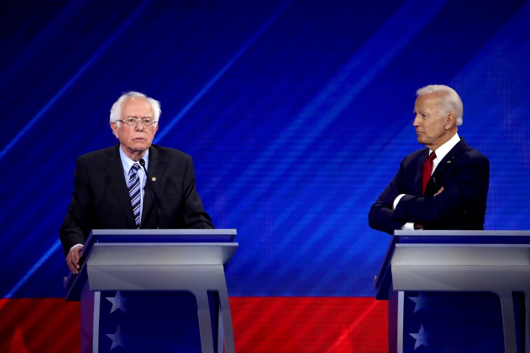 Image: Sen. Bernie Sanders and Joe Biden during a Democratic presidential debate in Houston, Texas, on Sept. 12, 2019.