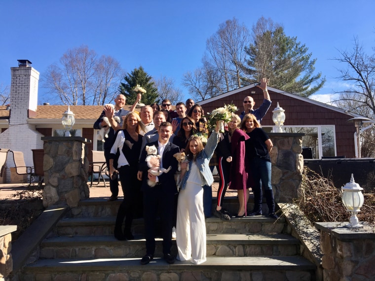 An intimate group gathered to watch the couple exchange vows.