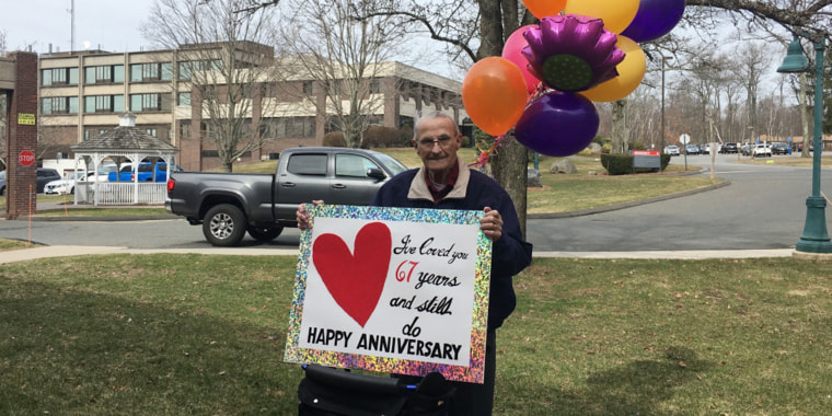 Bob Shellard marked his wedding anniversary with a special sign outside his wife's nursing home.