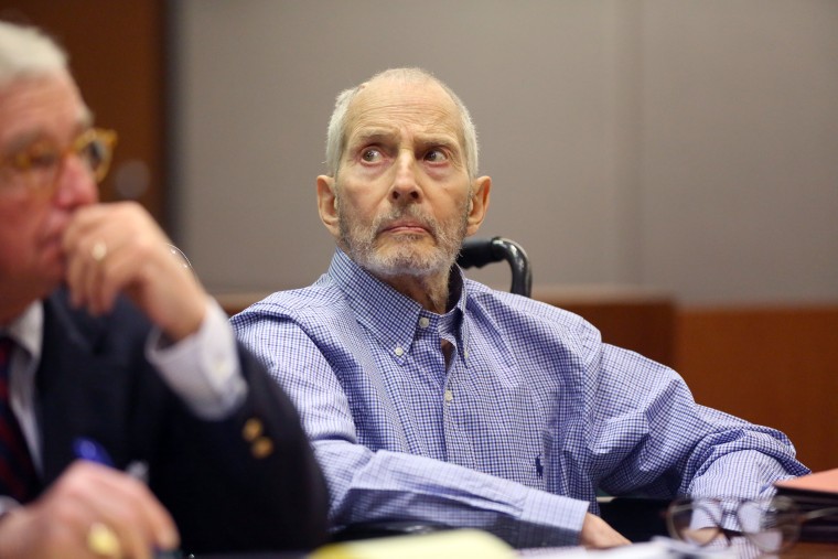 Robert Durst attends a motions hearing on capital murder charges in the death of Susan Berman with attorney Dick DeGuerin in Los Angeles