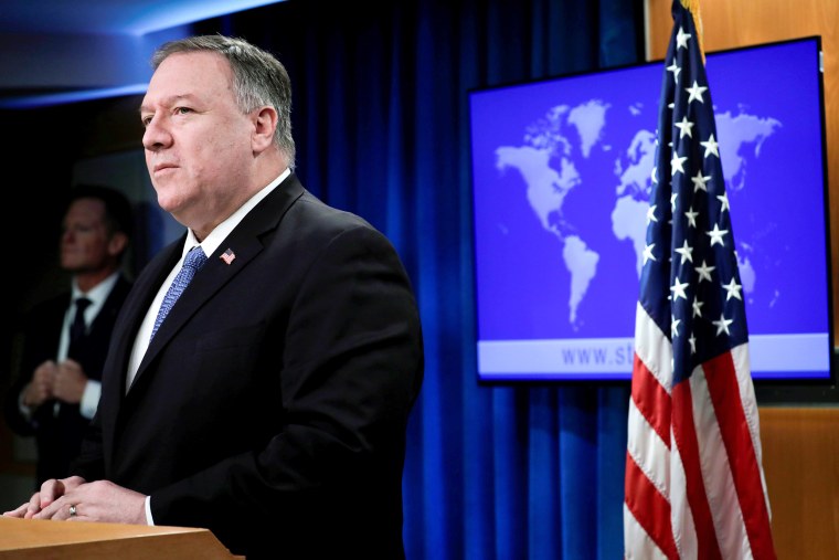 Image: Secretary of State Pompeo speaks to the media in Washington