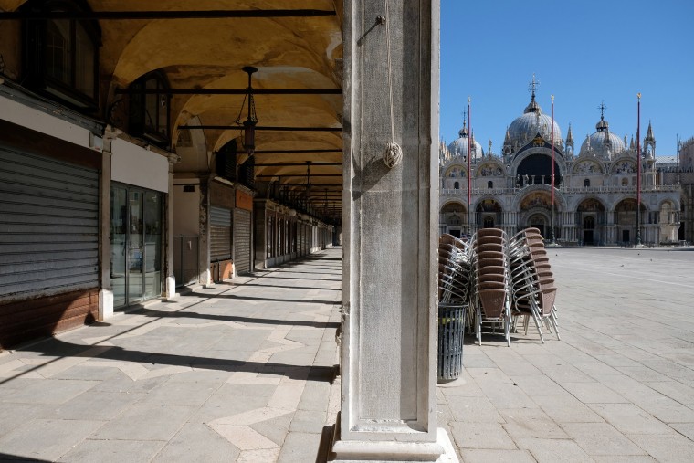 Image: An empty Saint Mark's square in Venice on Sunday with an unprecedented lock down across of all Italy imposed to slow the outbreak of coronavirus