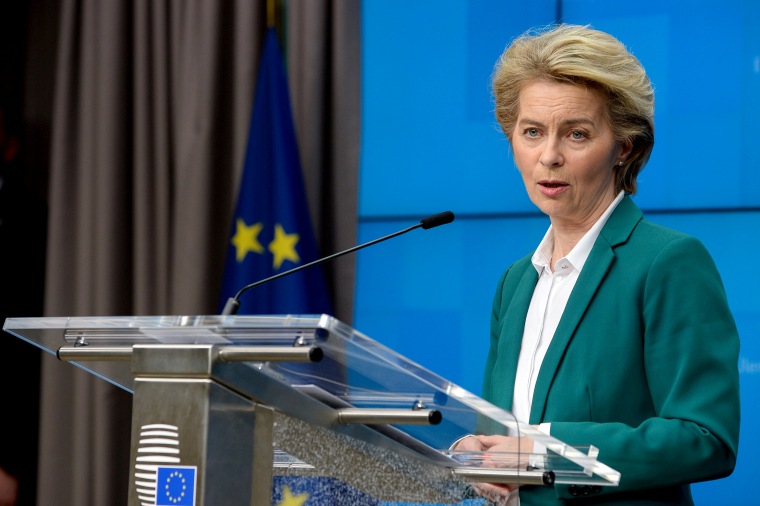 Image: European Commission President Ursula von der Leyen and European Council President Charles Michel attend a news conference after the G7 call