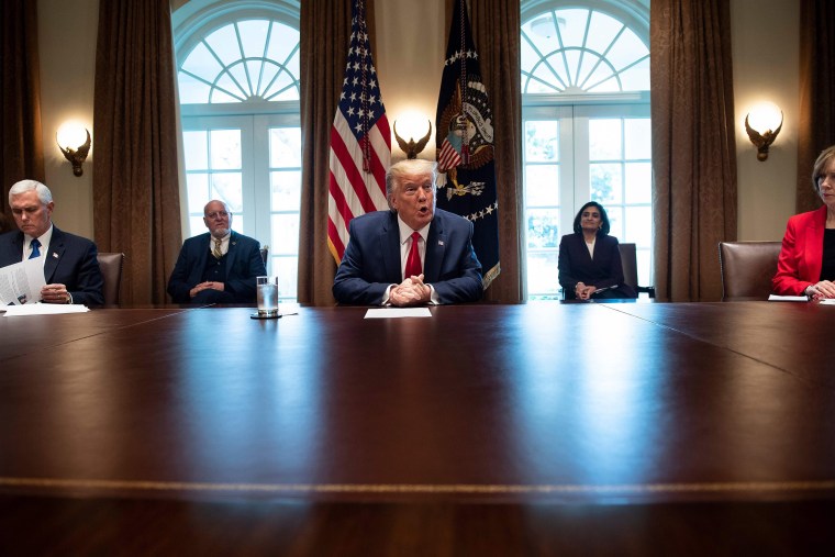 Image: President Donald Trump speaks to the press after a meeting with nursing industry representatives in the Roosevelt Room of the White House