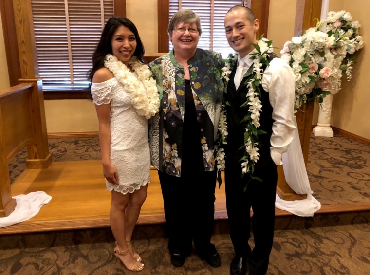 Image: Jayne Marlink with her son and daughter-in-law.