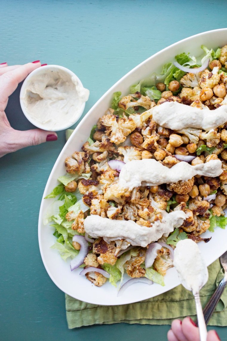 Roasted Cauliflower and Chickpea Salad with Tahini Dressing