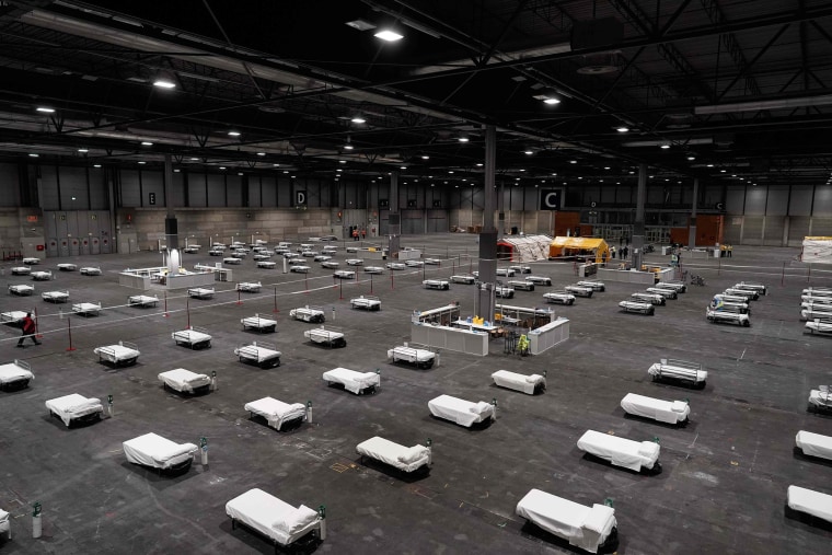 Image: The temporary hospital set up at a pavilion in Ifema convention and exhibition center in Madrid, Spain
