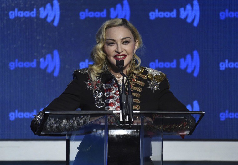 Image: Madonna accepts the advocate for change award at the 30th annual GLAAD Media Awards at the New York Hilton Midtown in New York.
