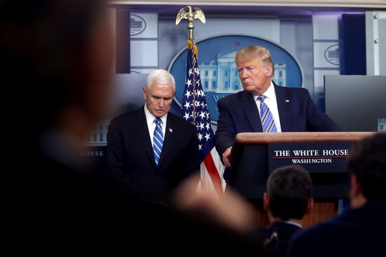 Image: U.S. President Trump, with Pence, leads the daily coronavirus response briefing at the White House in Washington