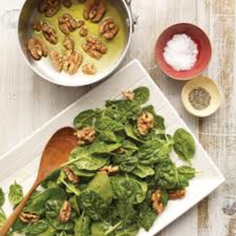 Baby Spinach with Warm Olive Oil and Walnuts