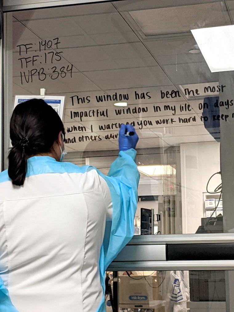 Nic Brown, 38, couldn't get out of bed to write his message of gratitude himself, so he dictated to one of his nurses at the Cleveland Clinic. Photos of Brown's message went viral after the Cleveland Clinic posted them on Twitter.