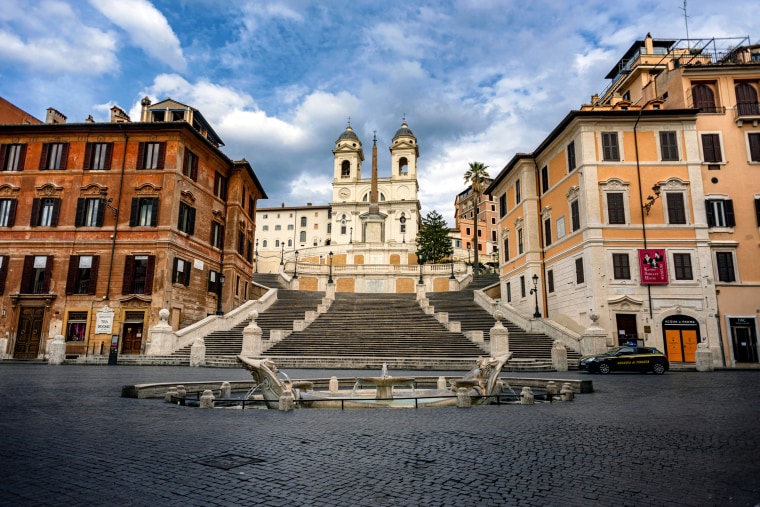 Image: The empty Spanish Steps in Rome during a nationwide lockdown on March 25, 2020.