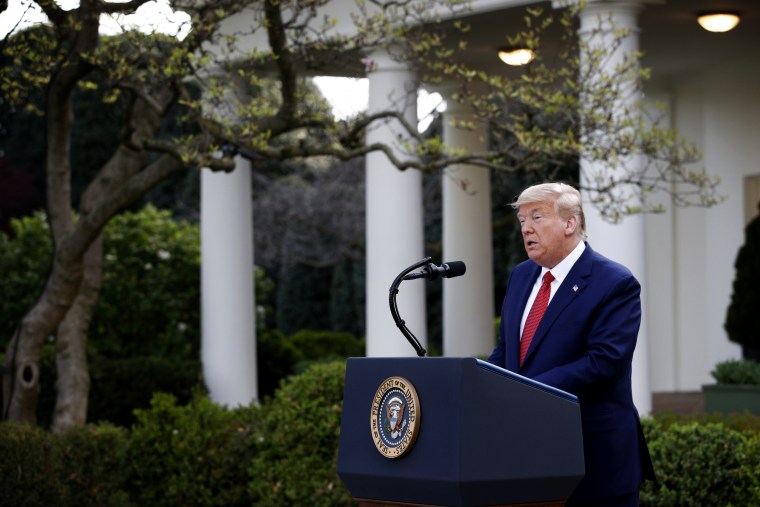Image: President Donald Trump speaks at a coronavirus task force briefing in the Rose Garden of the White House on March 29, 2020.