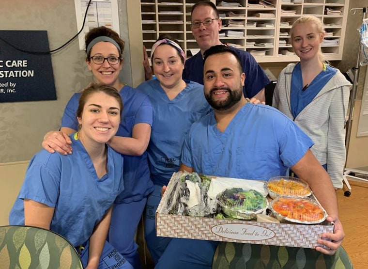 Staff at the Morristown Medical Center enjoy a meal delivered by their local FLAG group.