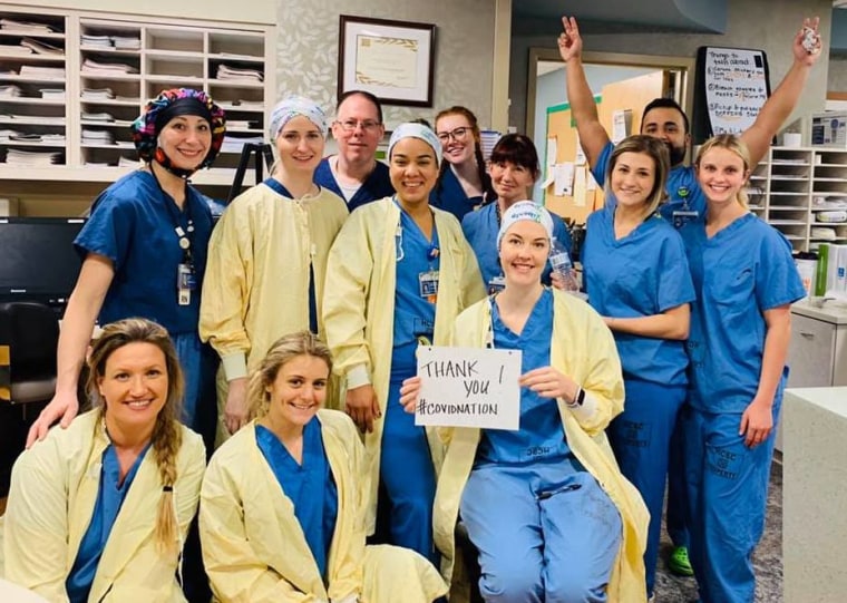 Staff from the coronary care unit at Morristown Medical Center show their appreciation for their meals from FLAG.