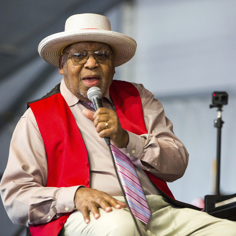 Ellis Marsalis on stage during the 2019 New Orleans Jazz &amp; Heritage Festival in New Orleans