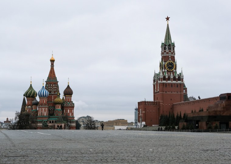 Image: Red Square stands empty on Monday after Moscow authorities announced restrictions ordering residents to stay at home to prevent the spread of coronavirus. 