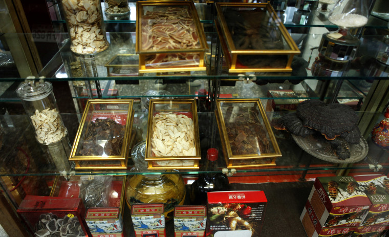 Image: Various ingredients on offer at a traditional Chinese herbal medicine shop in New Taipei City