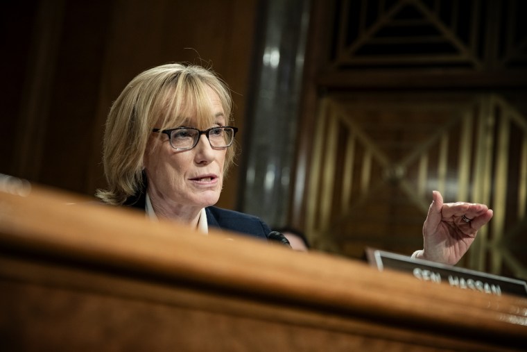 Image: Sen. Maggie Hassan, D-N.H., speaks at a Senate Homeland Security Committee hearing on March 5, 2020.