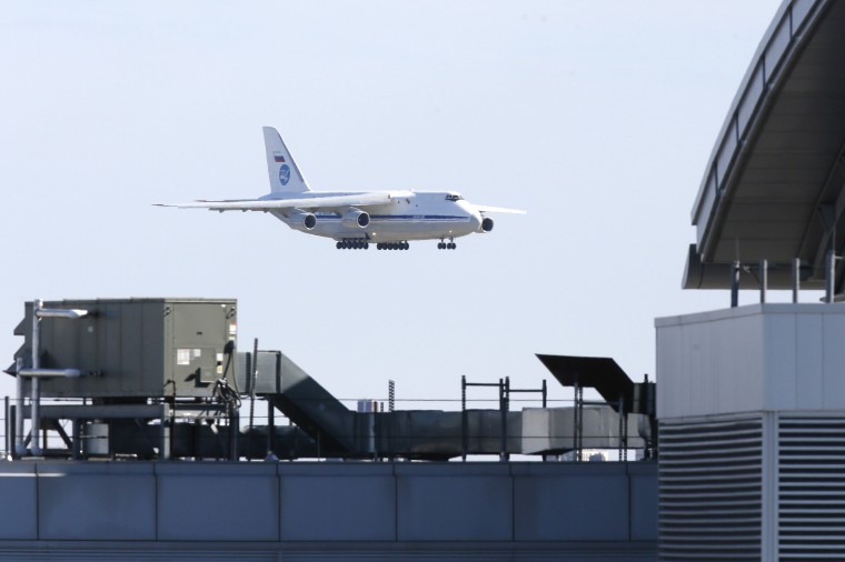 Image: Russian military transport plane carrying medical equipment masks and supplies lands at JFK Airport during outbreak of the coronavirus disease (COVID-19) in New York