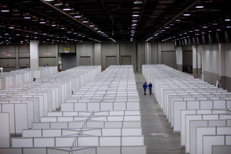 Image: The Detroit TCF convention center is converted into a field hospital to treat coronavirus patients on April 1, 2020.