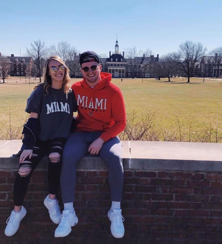 Julia Hockins, left, a senior in Carmel, Indiana, on campus at Miami of Ohio, where she will enroll in fall.