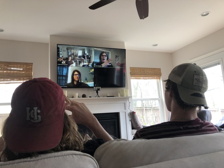 Jennifer Folsom's sons Will and Josh on a video conference call.