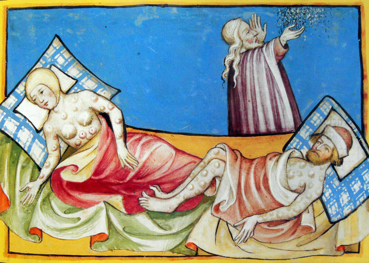 Illustration of couple with bubonic plague