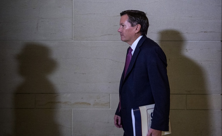 Image: Inspector General Michael Atkinson arrives for a closed-door hearing in Washington on Oct. 4, 2019.