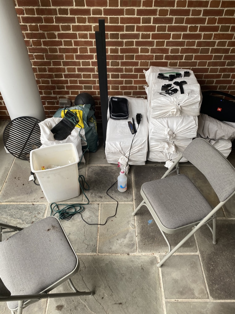 This outdoor setup is great for at-home haircuts.