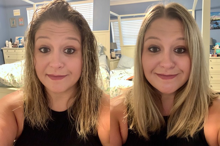 Before and after: My hair dried only with the Dyson Airwrap's pre-styling dryer attachment.