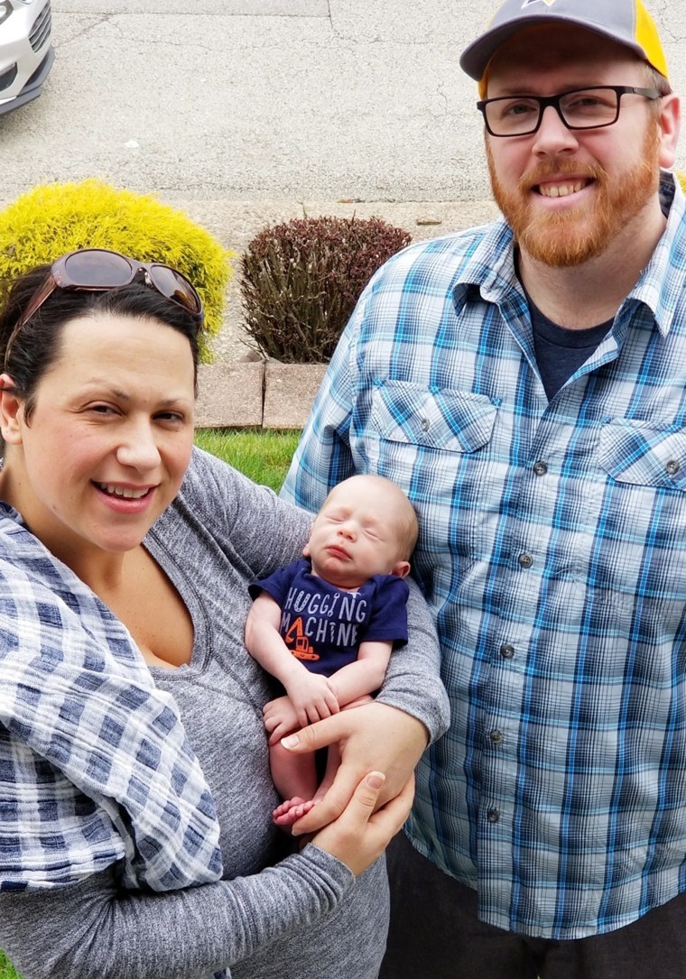 Since her son was born on March 16, Tara Erlinger has had to be creative with how people meet him. They visit a lot of people through windows or at the edge of their yards.