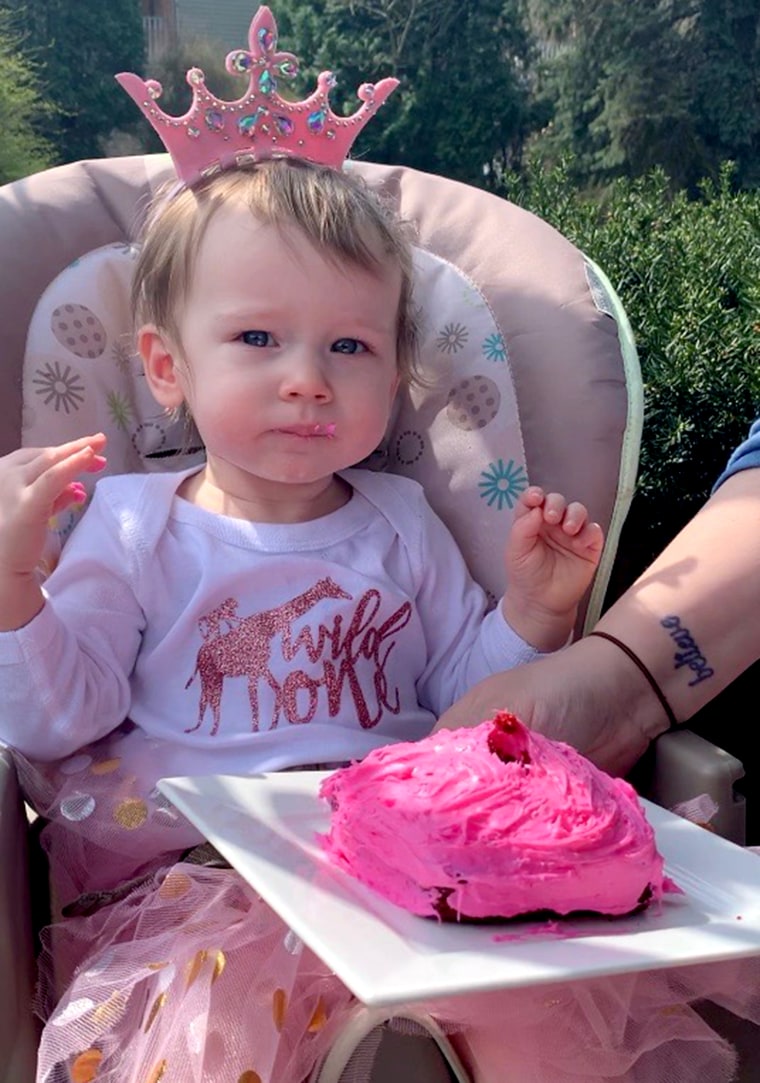 Becca Gregory had planned a big party for Luna's first birthday, including a beautiful animal smash cake. But the coronavirus pandemic meant she had to cancel it and instead make a cake from a box. Luna still loved it. 