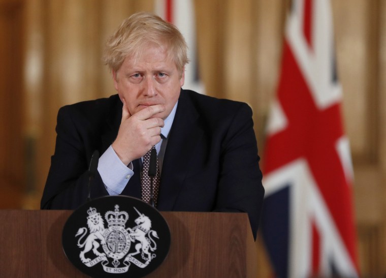 Image: Britain's Prime Minister Boris Johnson speaks during a press conference at Downing Street on the government's coronavirus action plan in London
