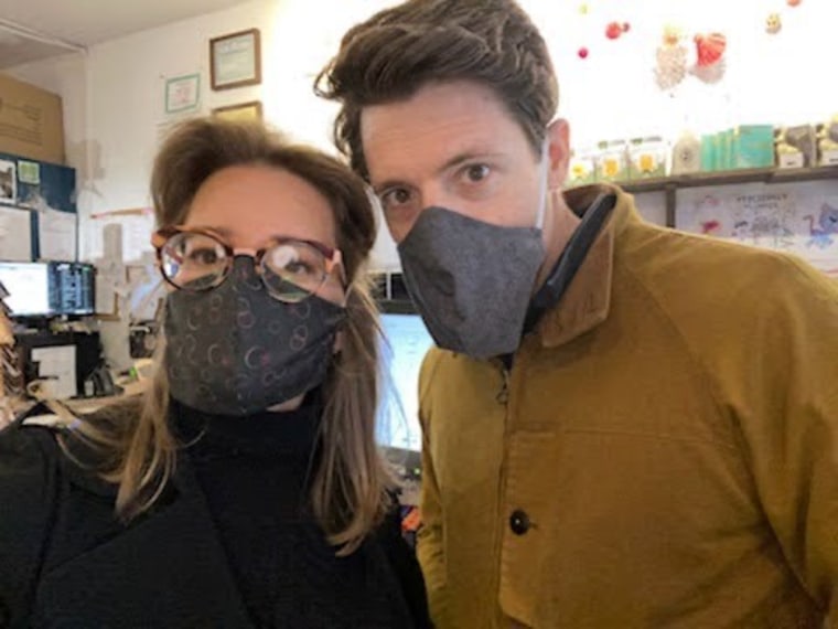 Katy Tur wearing a mask with her husband and co-host of "CBS This Morning" Tony Dokoupil.