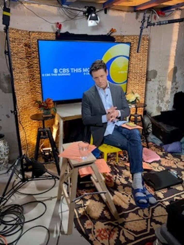 Tony Dokoupil filming "CBS This Morning" at home.