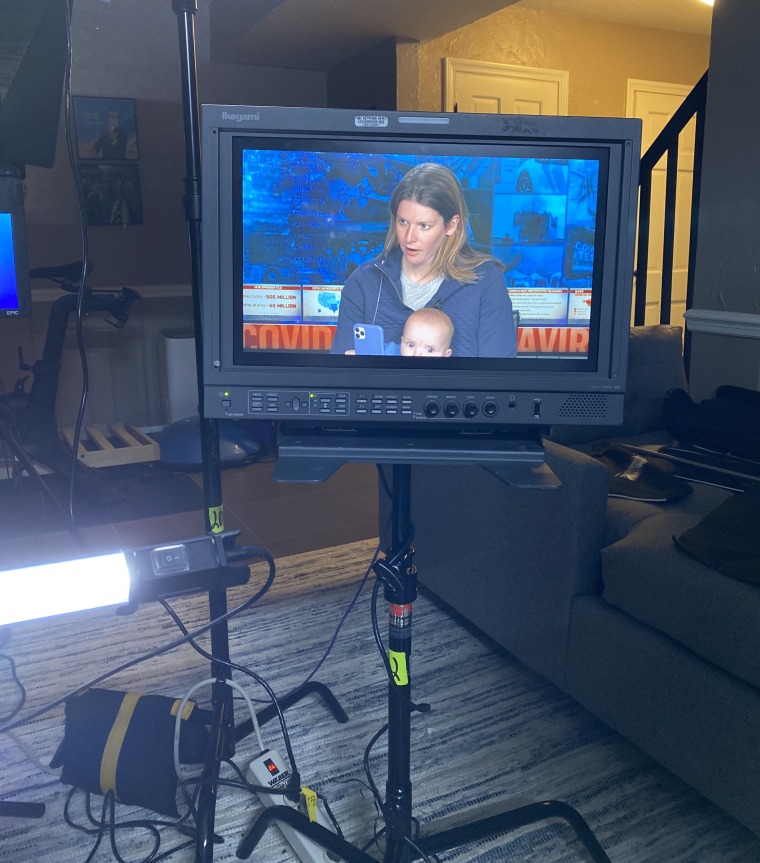 Kasie Hunt on set at home with her son Mars.