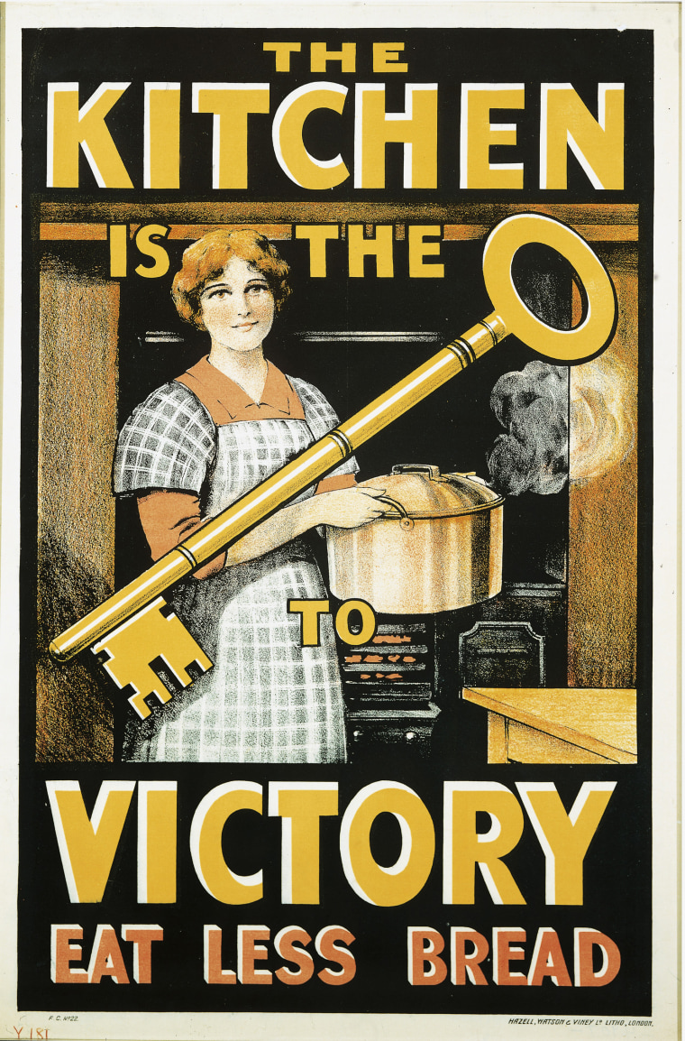 Great Britain, 20th century, Second World War - The kitchen is the key to victory, eat less bread. Propaganda poster.