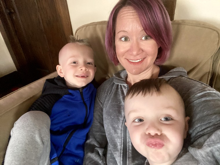 Cameron McGowan of Buffalo, New York, shares custody of her sons Teddy, left, and Finnian, right, with her ex-husband. The kids were at her house when she started experiencing symptoms of the coronavirus.