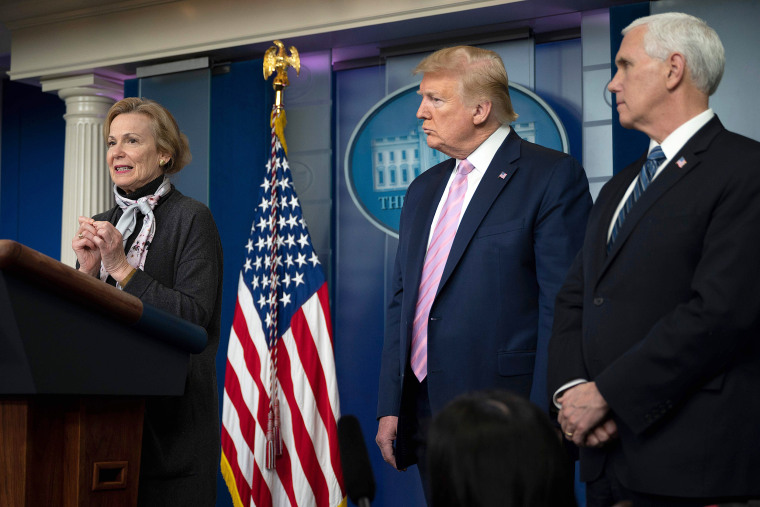 Image: Deborah Birx, Donald Trump and Mike Pence