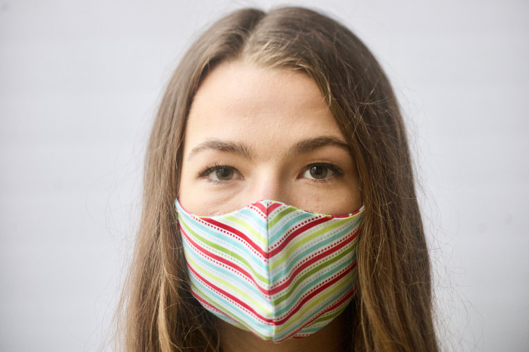 Etsy vendor Leanne Wyatt makes reversible masks in colorful patterns.