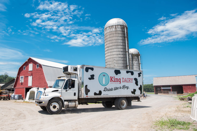 A delivery truck leaves the King Brothers Dairy farm in Schuylerville, New York.