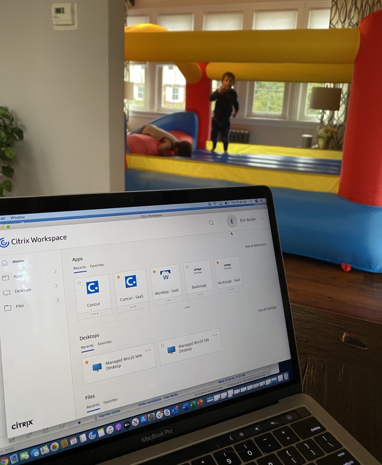 One of the ways Butler is keeping her sons occupied while she works during quarantine is a bounce house in her living room.