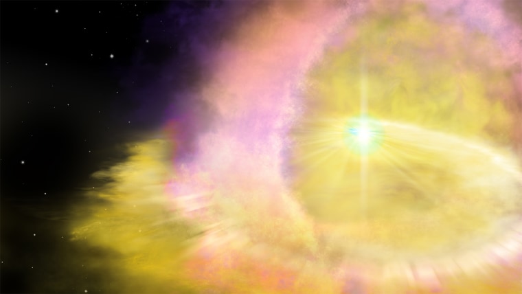 Image: An artist's illustration of a brilliant supernova, the explosive death of a star.