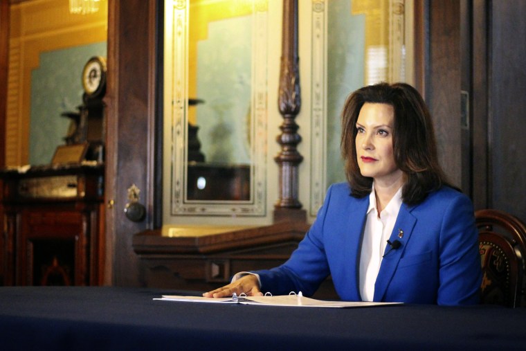 Image: Michigan Governor Gretchen Whitmer announces a stay at home order to combat coronavirus on March 23, 2020.