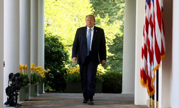 Image: President Donald Trump arrives for the daily coronavirus task force briefing in the Rose Garden