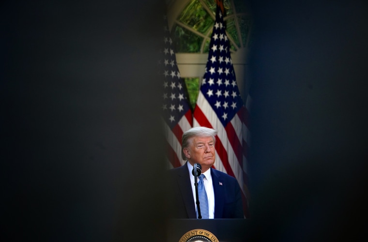Image: President Donald Trump speaks during the daily briefing on coronavirus at the Rose Garden of the White House on April 15, 2020.